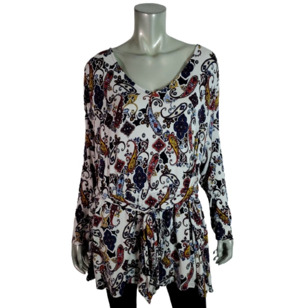 Lane Bryant Womens Top‎ Plus Size 22/24 Tie Waist Paisley Stretch V-Neck Blue